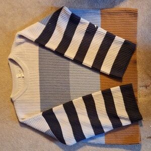 MEROKEETY Women's Crew Neck Long Sleeve Color Block Knit Sweater Casual Pullover